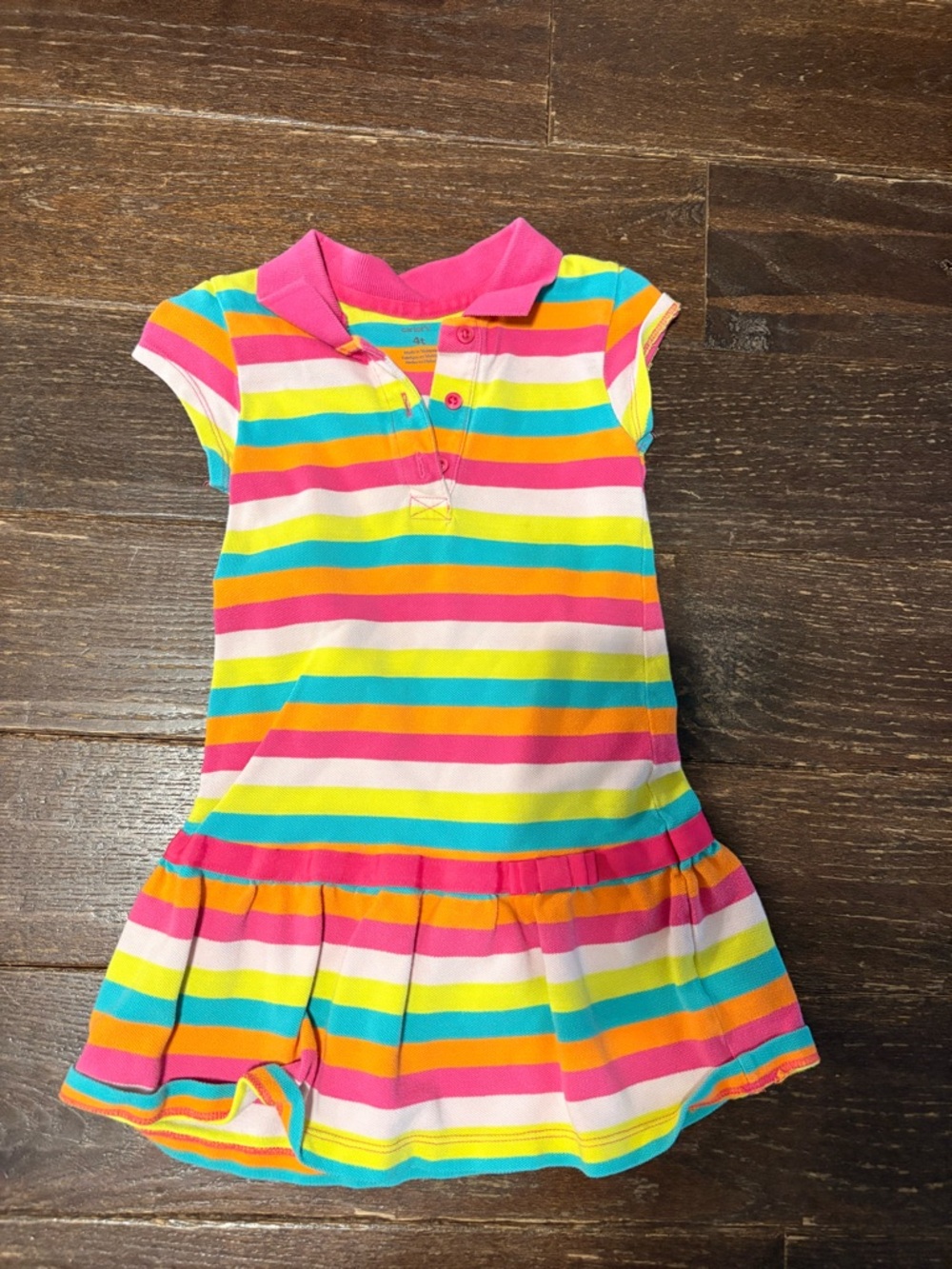 Girls' Bright Multi-Stripe Polo Dress - Pink